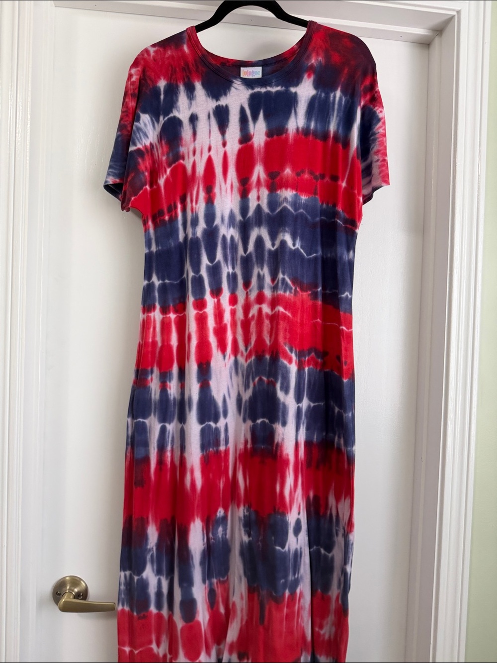 LualaRoe Americana Maria Red & Navy Tie-Dye Maxi Tee Dress Small- fits like Larg